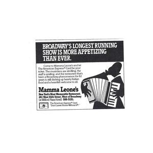 Mama Leone's New York Most Memorable Restaurant Broadway 1980s Vintage Print Ad